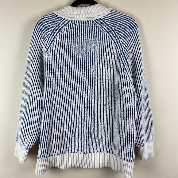 Aerie Sugar Rush Chenille Polo Henley Sweater Striped Oversized Coastal Preppy M - Picture 5 of 15